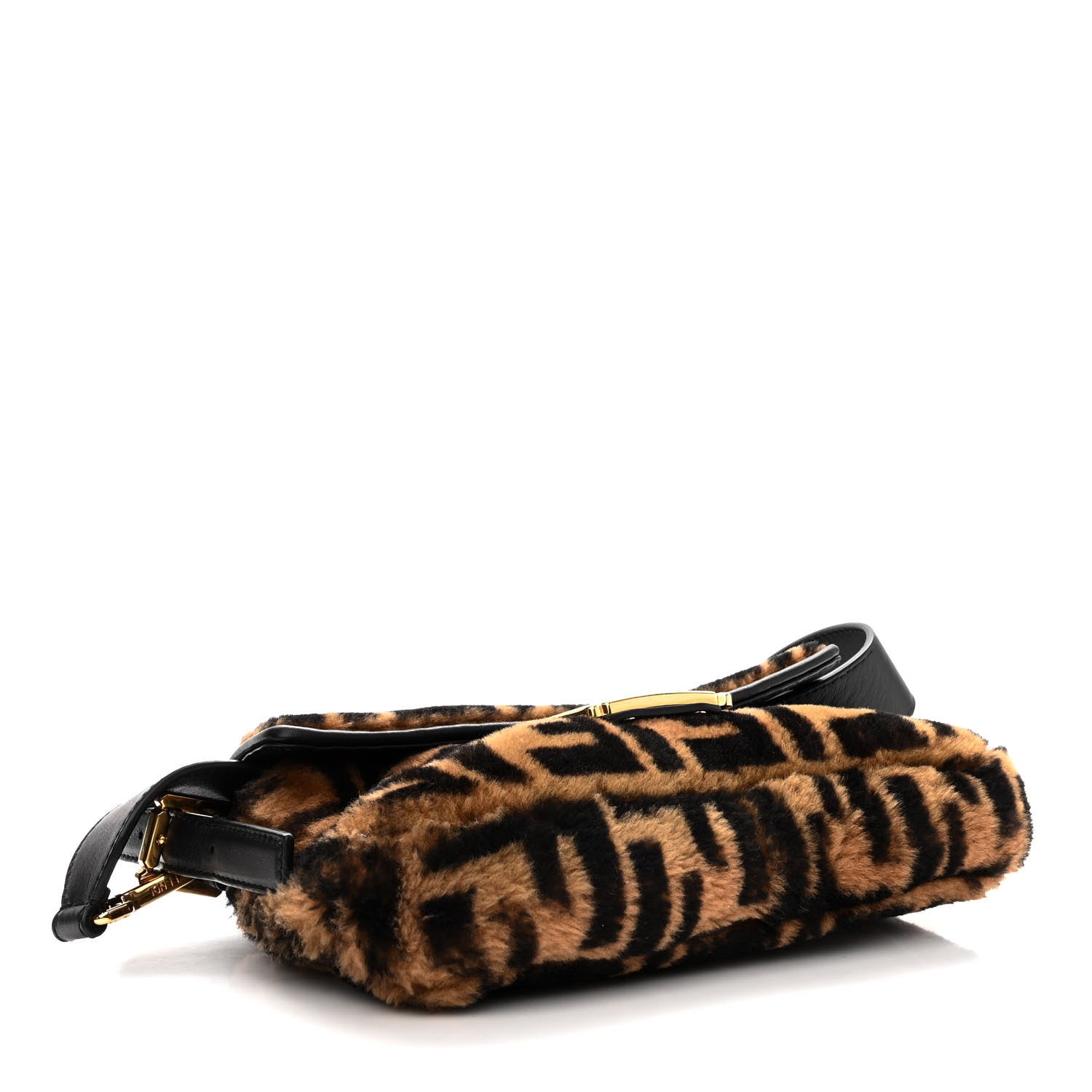 Fendi Shearling Vitello Dolce Macro FF 1974 Baguette Tobacco Black 4 of 10