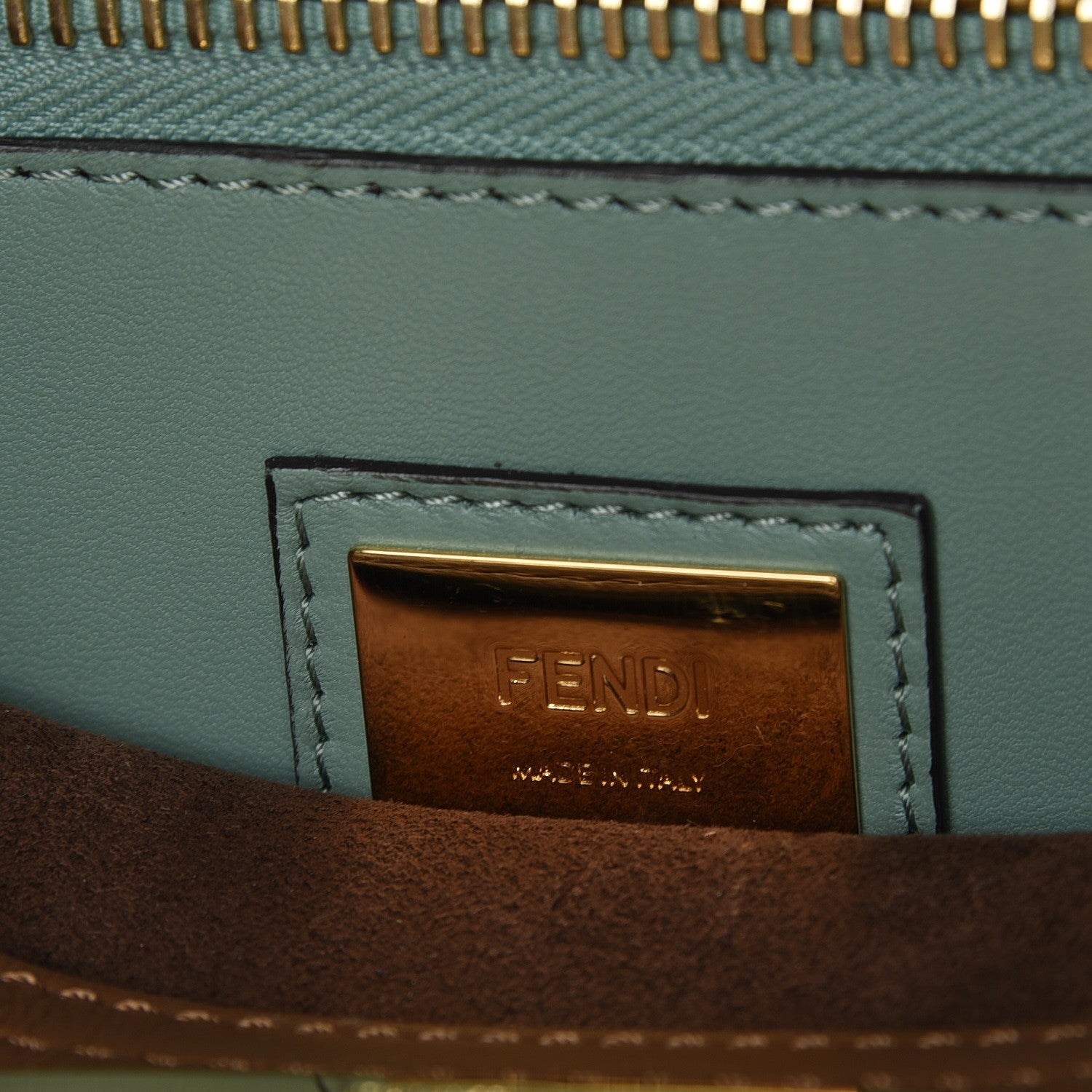 Fendi Vitello Seta Shiny Nappa Ayers Medium Peekaboo Iconic Satchel Brownie Menta 7 of 9