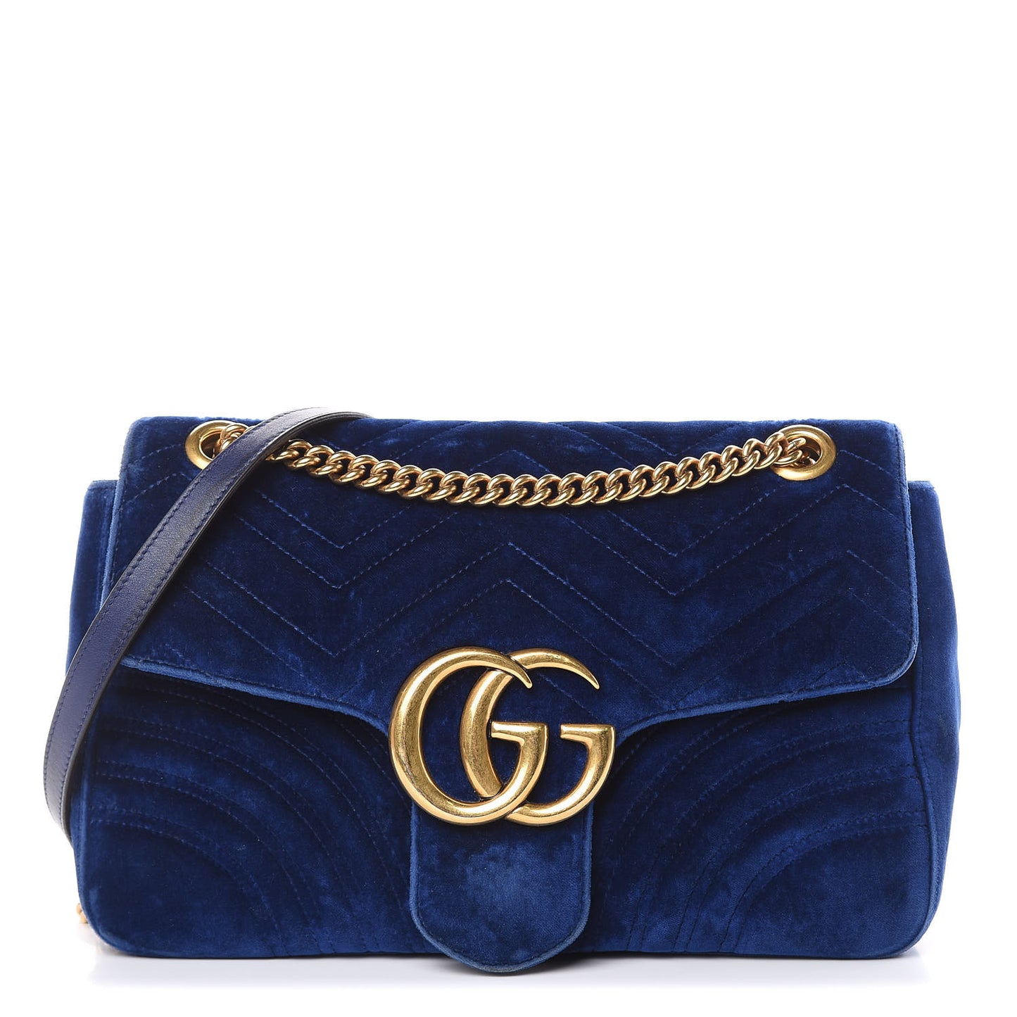 Velvet Matelasse Medium GG Marmont Shoulder Bag Cobalt Blue