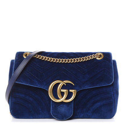 Gucci Velvet Matelasse Medium GG Marmont Shoulder Bag Cobalt Blue 1 of 20
