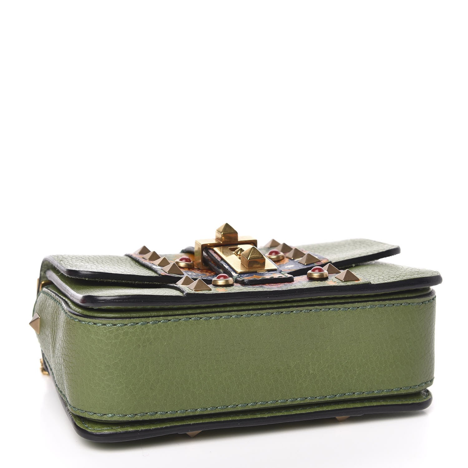 Valentino Garavani Grained Calfskin Enchanted Wonderland B-Rockstud Rolling Flap Deep Clover 4 of 9