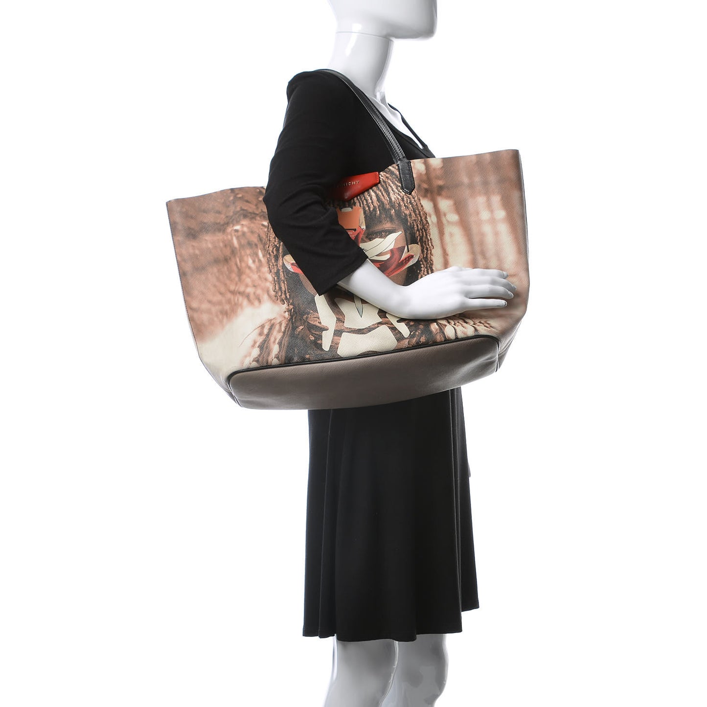Textured Coated Canvas Tribal Girl Print Large Antigona Tote Multicolor
