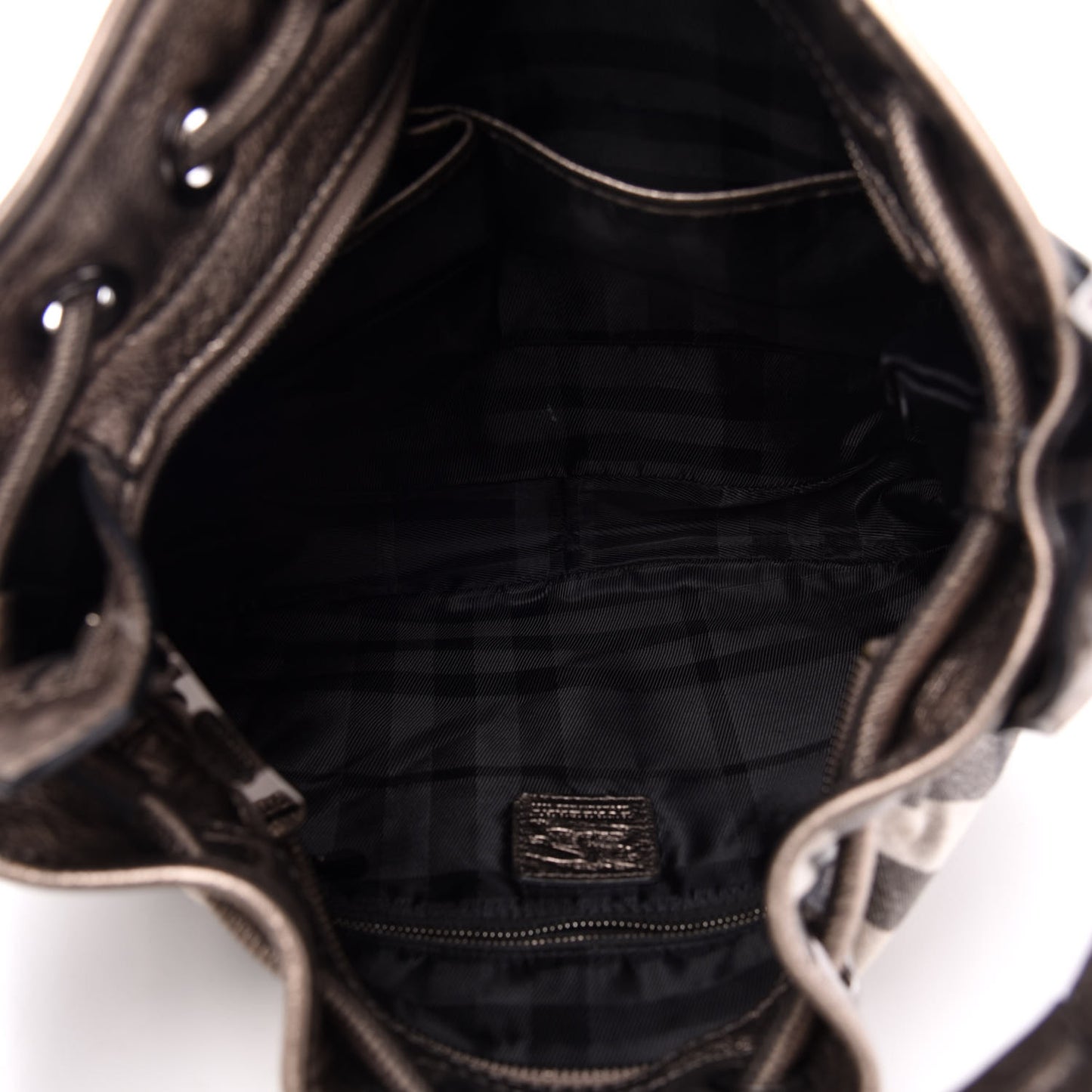 Metallic Calfskin House Check Hobo Pewter