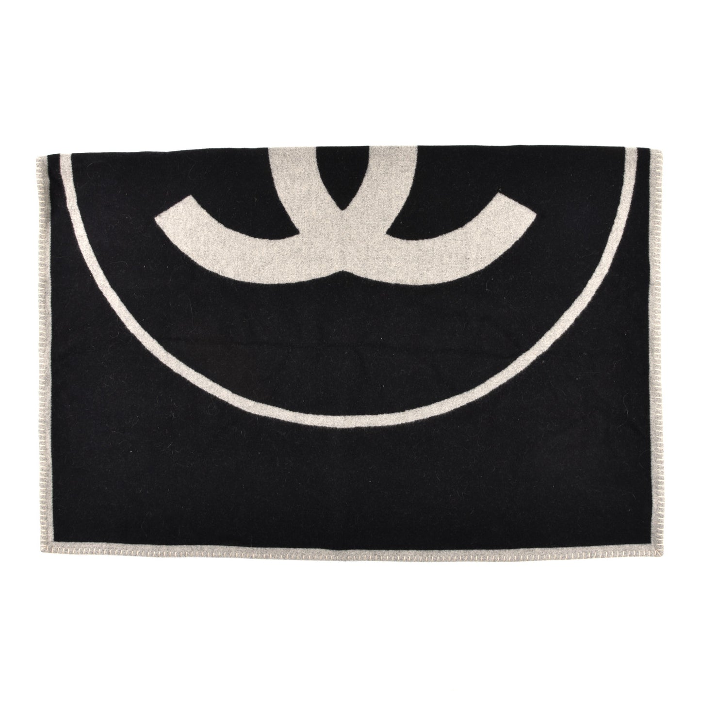Merino Wool Cashmere CC Throw Blanket Black Beige