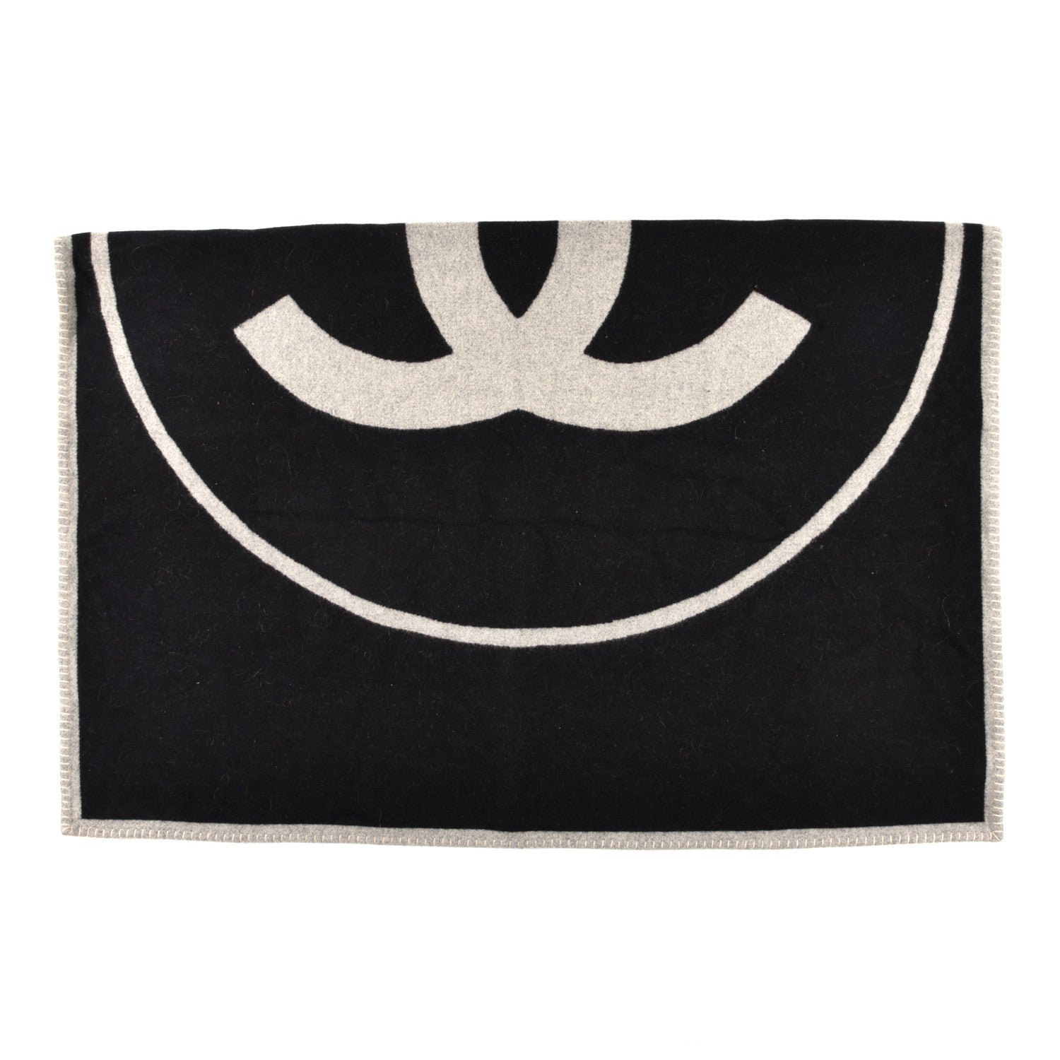 Chanel Merino Wool Cashmere CC Throw Blanket Black Beige 1 of 3