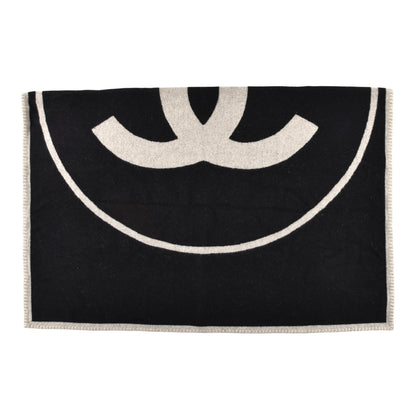 Chanel Merino Wool Cashmere CC Throw Blanket Black Beige 1 of 3