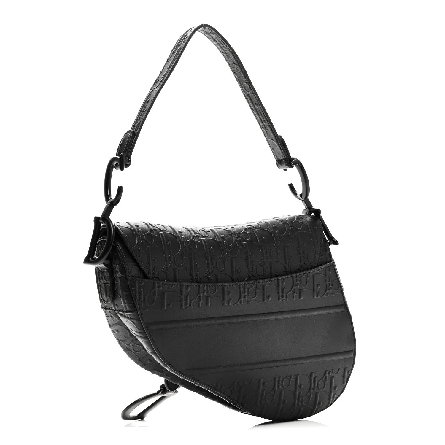 Christian Dior Calfskin Embossed Oblique Saddle Bag Black 3 of 10