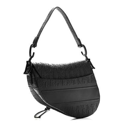 Christian Dior Calfskin Embossed Oblique Saddle Bag Black 3 of 10