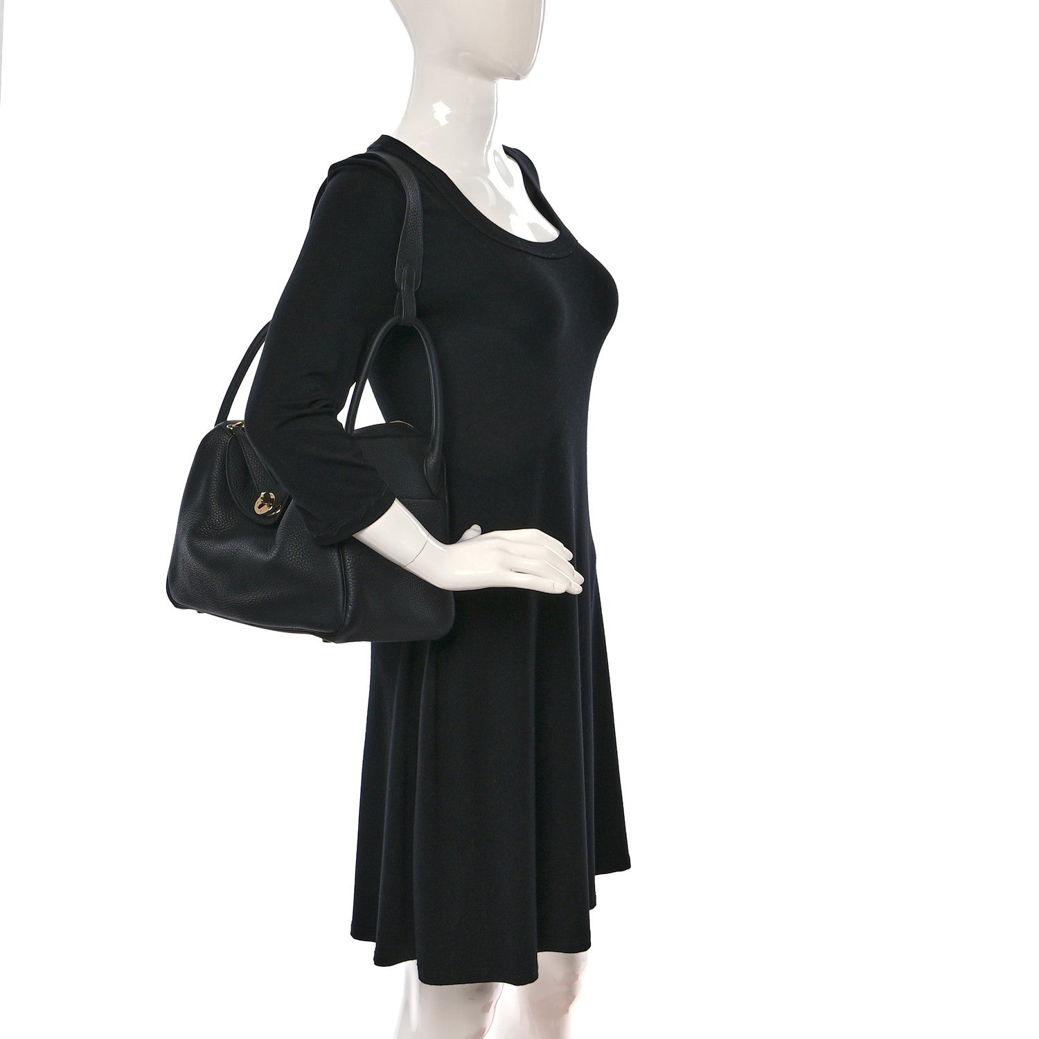 Hermes Taurillon Clemence Lindy 30 Black 2 of 9
