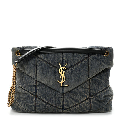 Saint Laurent Denim Quilted Medium Loulou Puffer Monogram Chain Satchel Blue Cinnamon 1 of 10