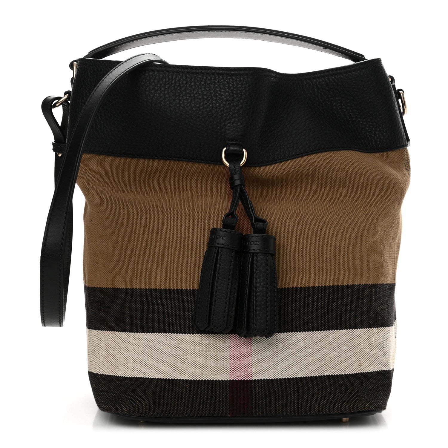 Burberry Grainy Calfskin Canvas Mega Check Medium Ashby Tassel Hobo Black 1 of 13