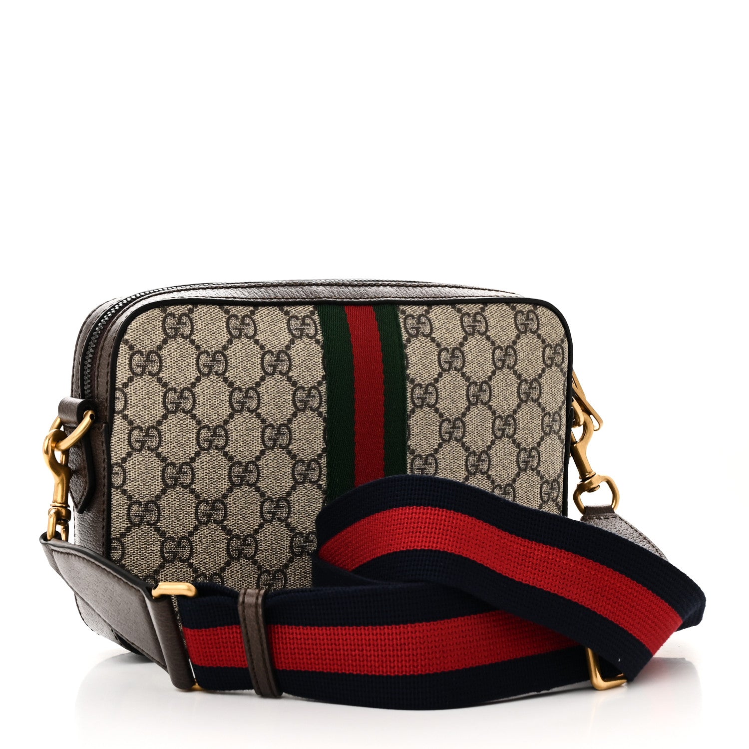 Gucci GG Supreme Monogram Textured Dollar Calfskin Web Ophidia Wristlet Shoulder Bag Beige Ebony New Acero 3 of 10