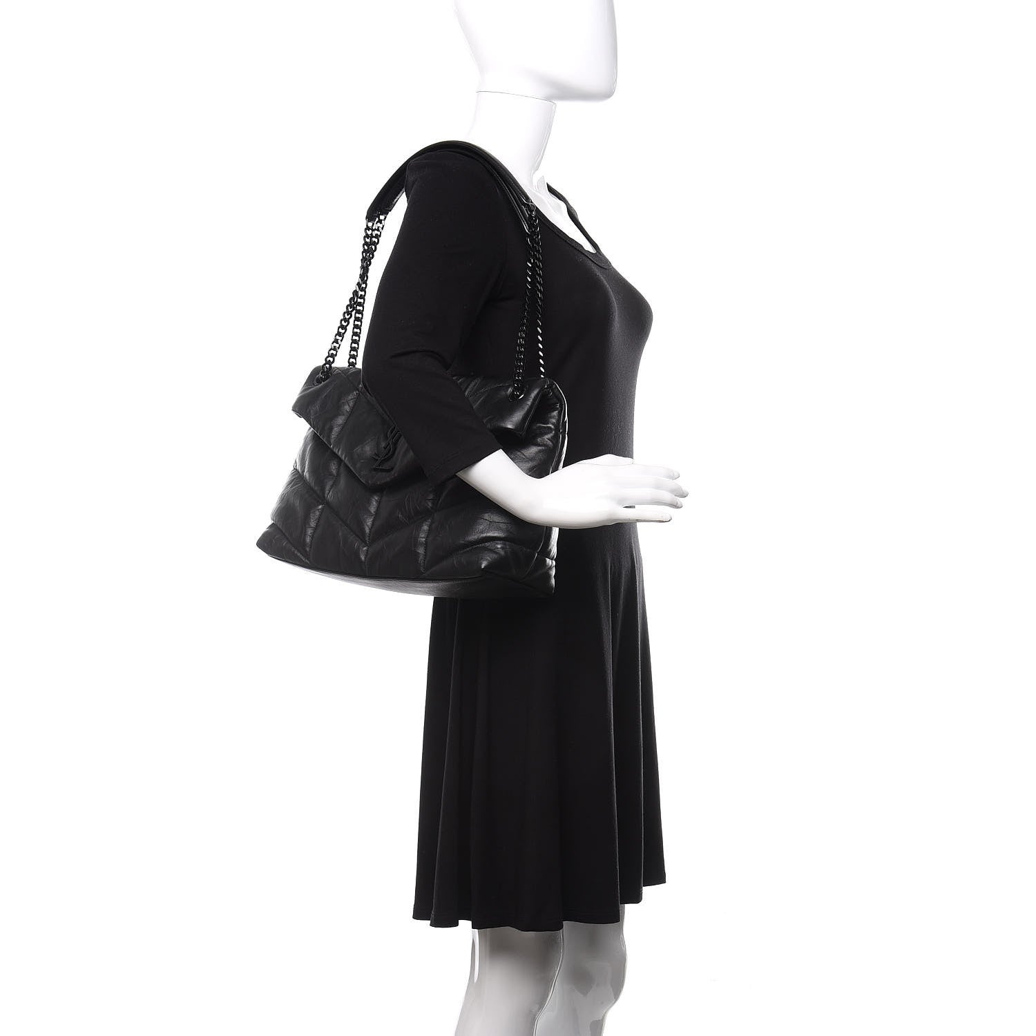 Saint Laurent Lambskin Quilted Medium Loulou Puffer Monogram Chain Satchel Black 2 of 9