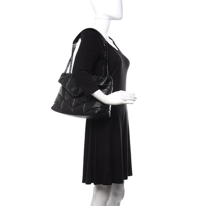 Saint Laurent Lambskin Quilted Medium Loulou Puffer Monogram Chain Satchel Black 2 of 9