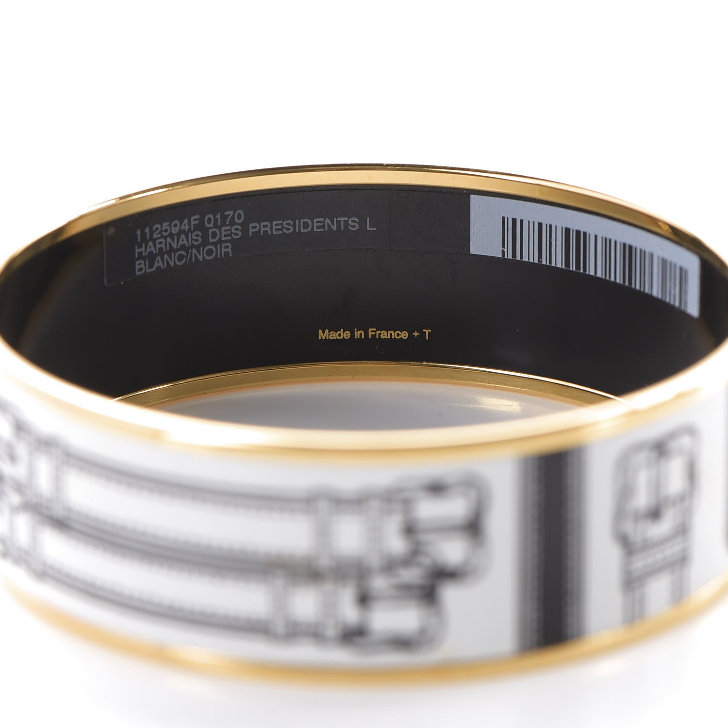 Hermes Enamel Printed Harnais Des Presidents Wide Bracelet 70 White Black 5 of 6