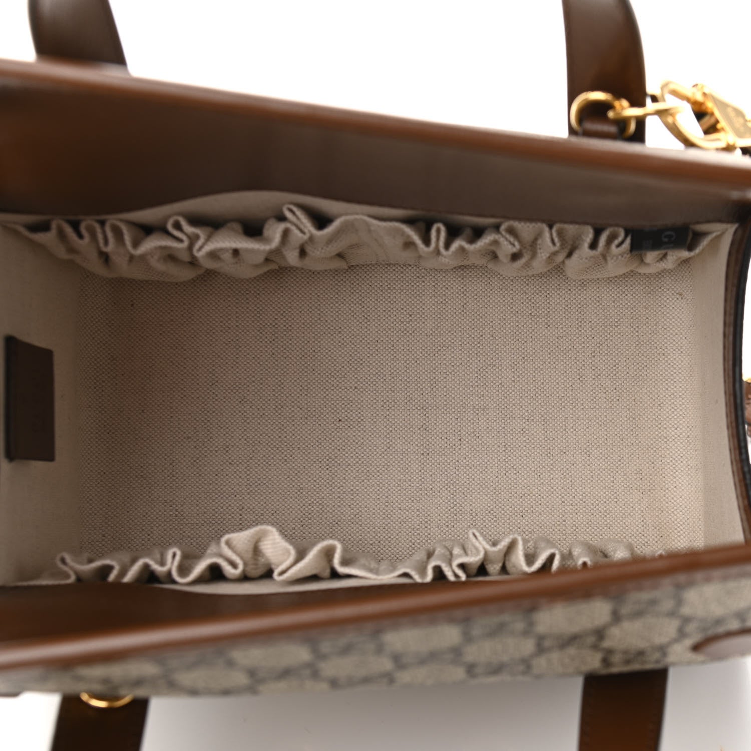 Gucci GG Supreme Monogram Azalea Calfskin Mini Horsebit 1955 Foldover Top Handle Bag Beige Ebony Brown Sugar 5 of 10