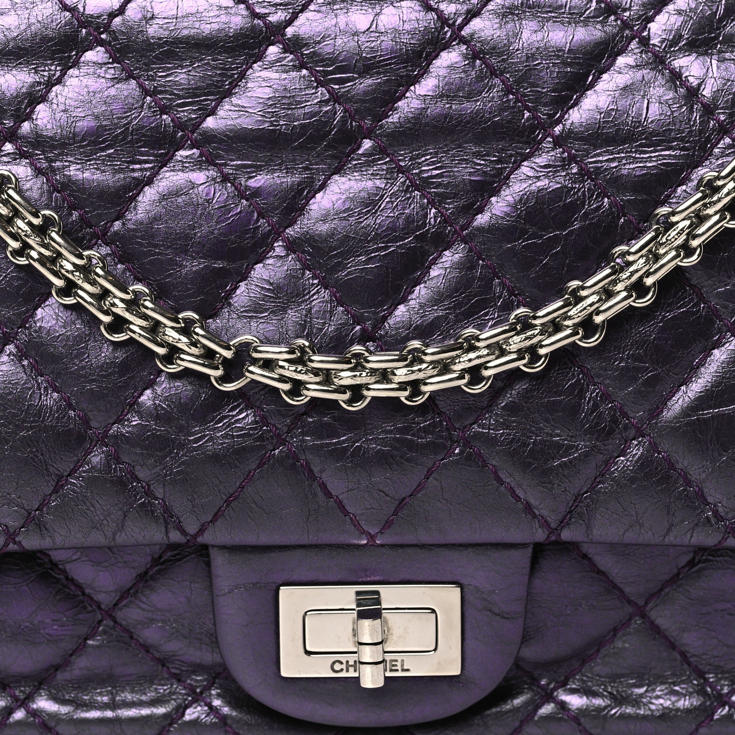 Metallic Aged Calfskin Quilted 2.55 Reissue 225 Flap Purple
