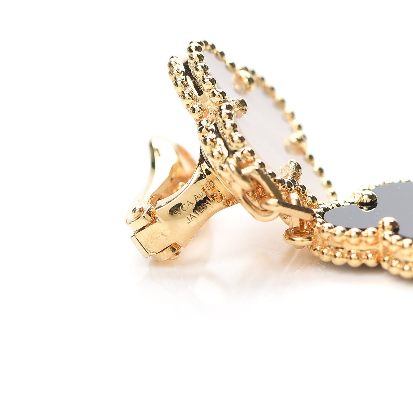 18K Yellow Gold Mother of Pearl Black Onyx 3 Motifs Magic Alhambra Earrings