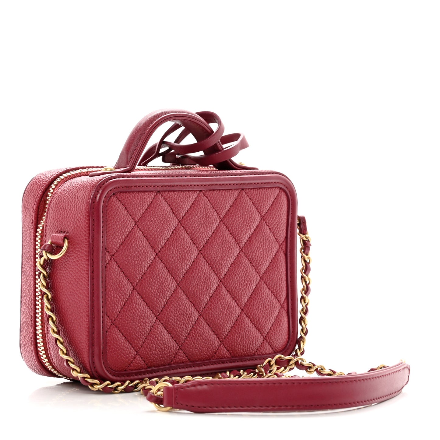 Caviar Quilted Small CC Filigree Vanity Case Burgundy