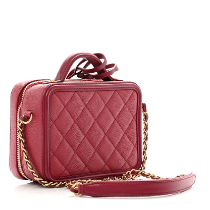 Chanel Caviar Quilted Small CC Filigree Vanity Case Burgundy 3 of 11