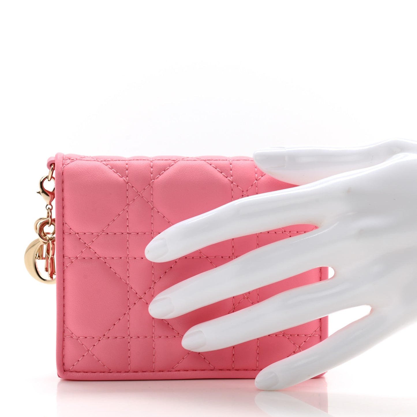 Lambskin Cannage Mini Lady Dior Wallet Pink