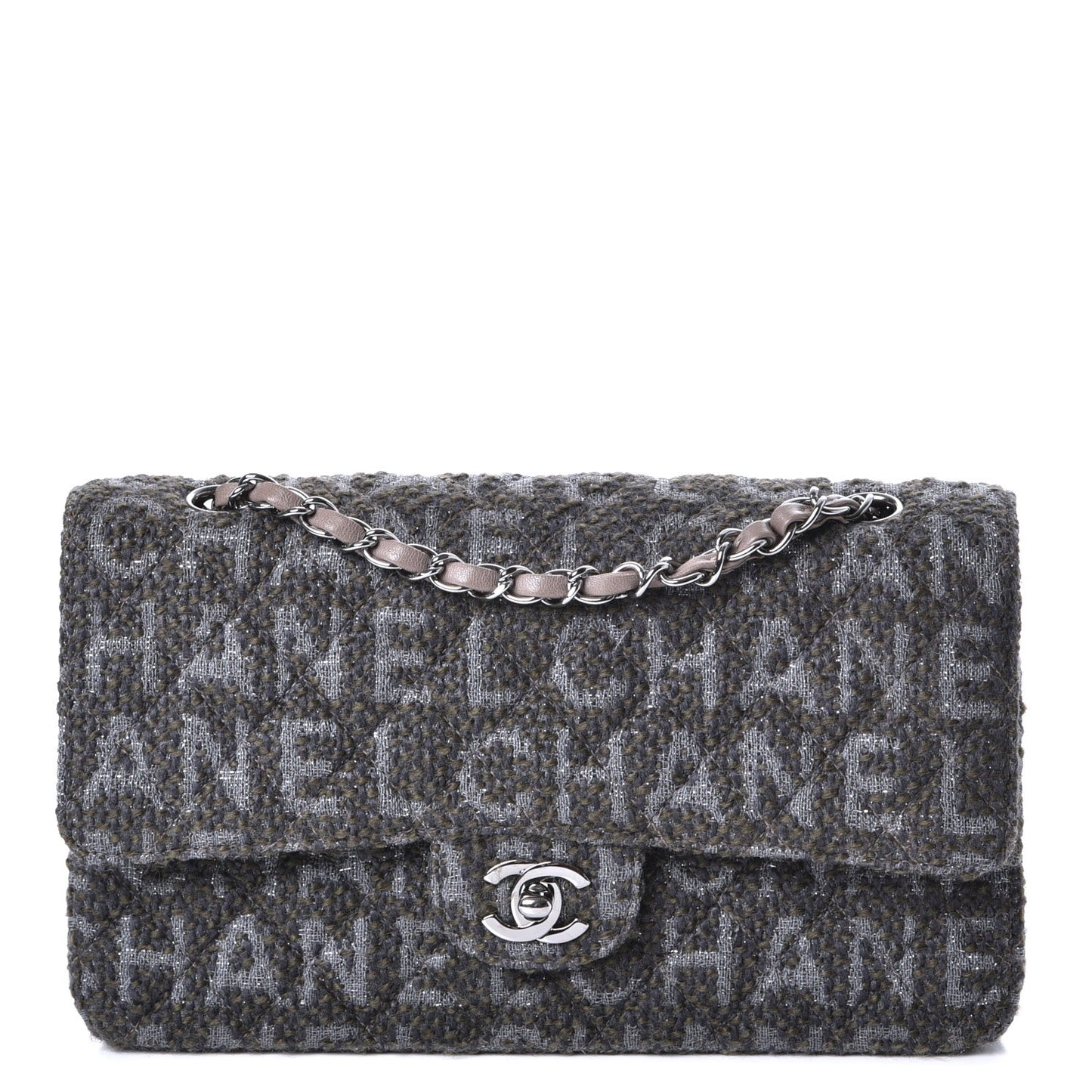 Tweed Quilted Medium Double Flap Grey