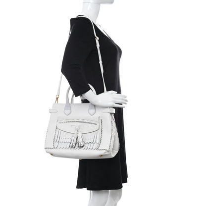 Burberry Grainy Calfskin Perforated Medium Broguing Tassel Banner Tote Chalk White 2 of 9