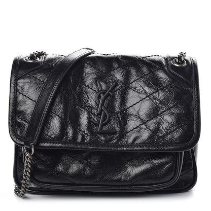 Saint Laurent Crinkled Calfskin Matelasse Monogram Baby Niki Chain Satchel Black 1 of 7