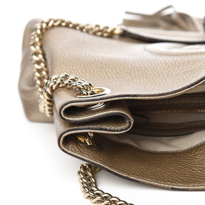 Gucci Metallic Pebbled Calfskin Medium Soho Chain Shoulder Bag Golden Beige 7 of 17