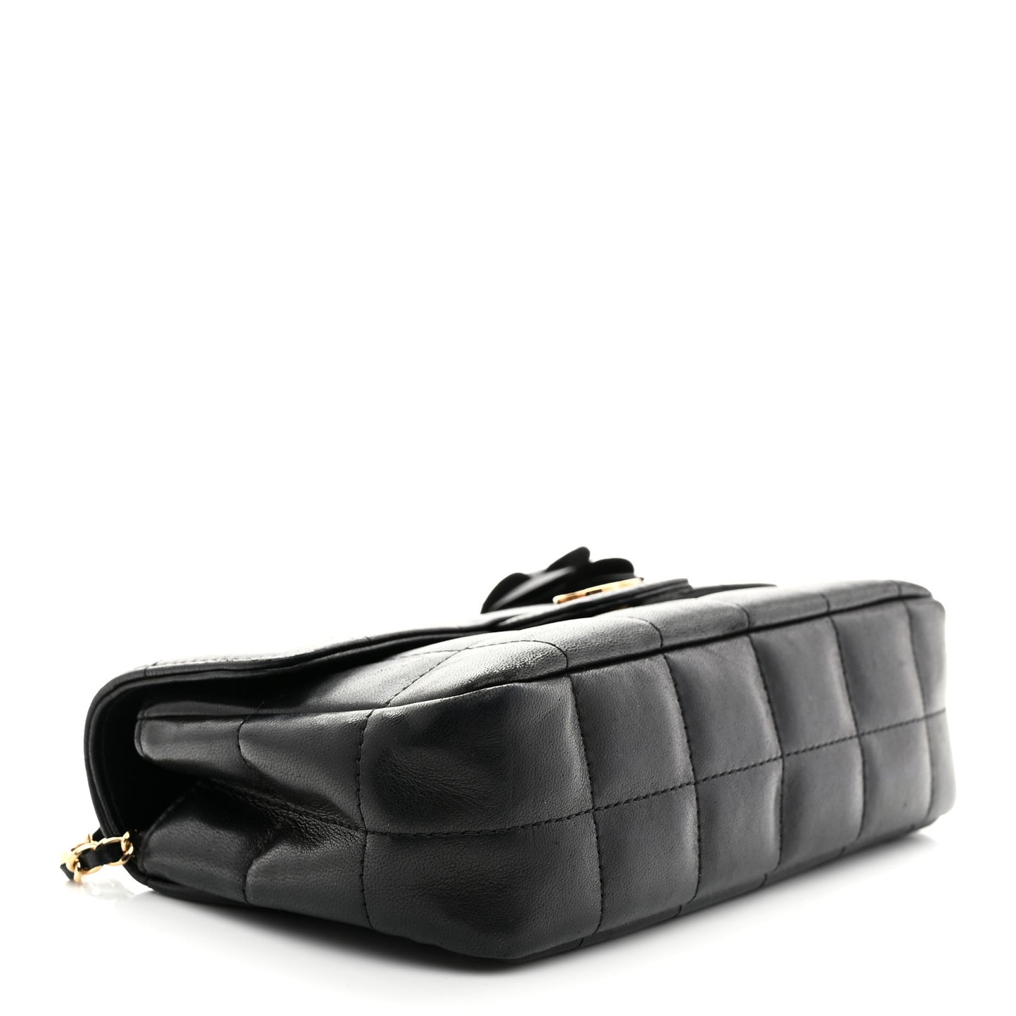 Lambskin Quilted Mini Chocolate Bar Camellia Flap Black