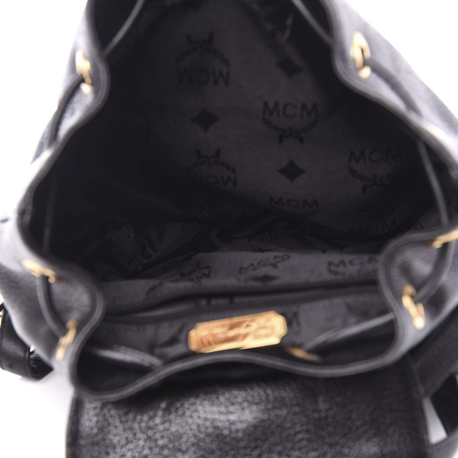 MCM Grained Calfskin Studded Drawstring Backpack Black 4 of 8