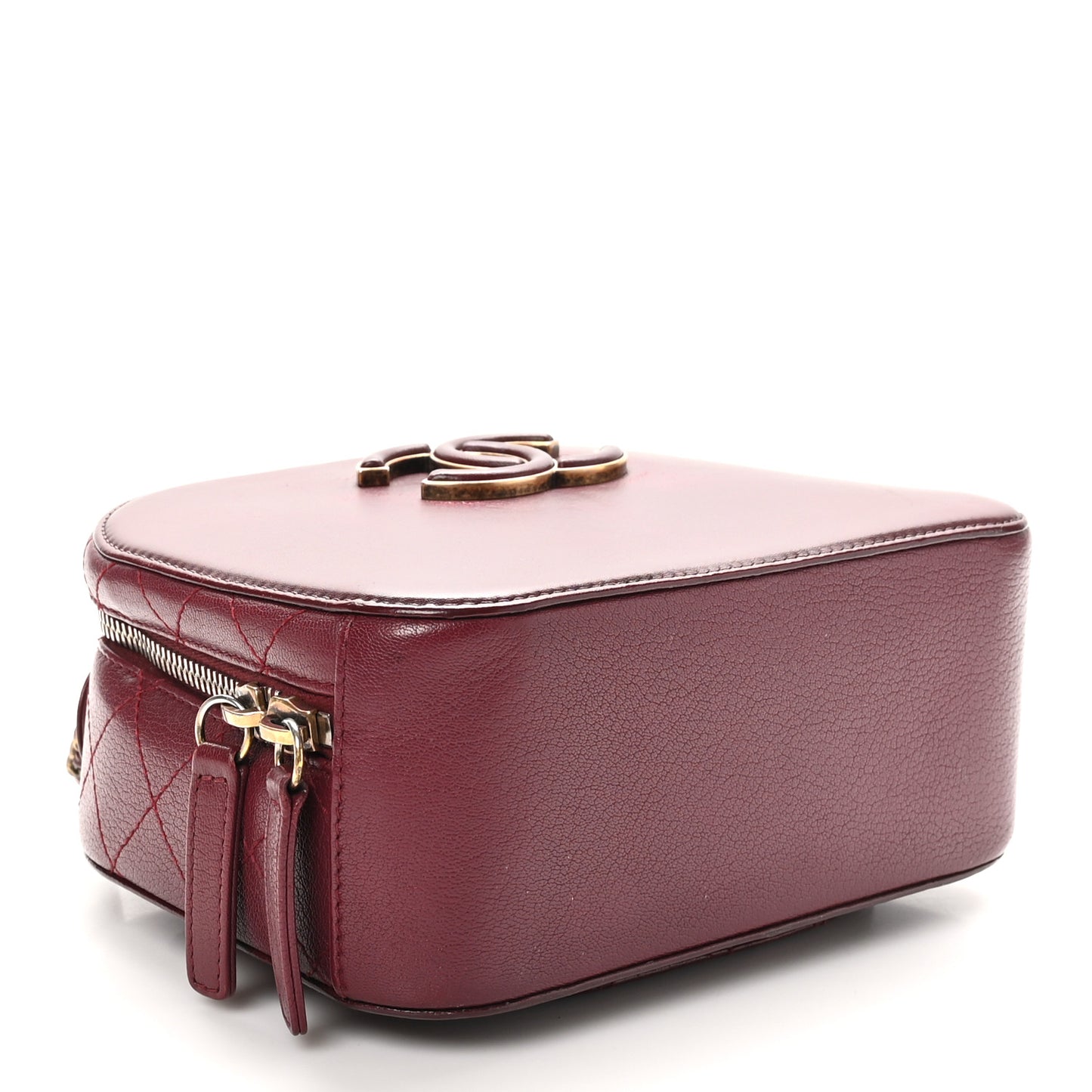 Shiny Calfskin Goatskin Quilted Small Coco Curve Vanity Burgundy