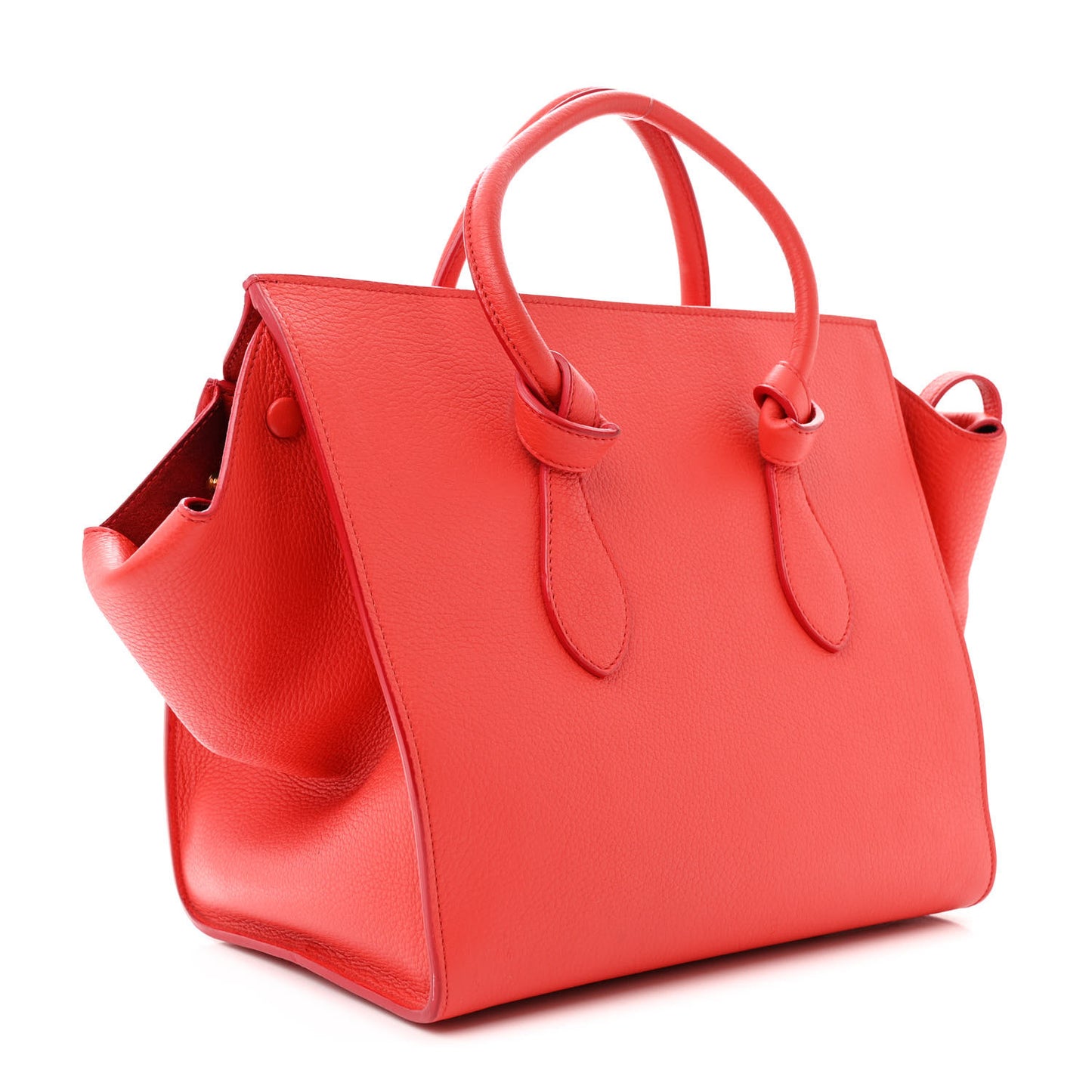 Crisped Calfskin Small Tie Knot Tote Vermillion