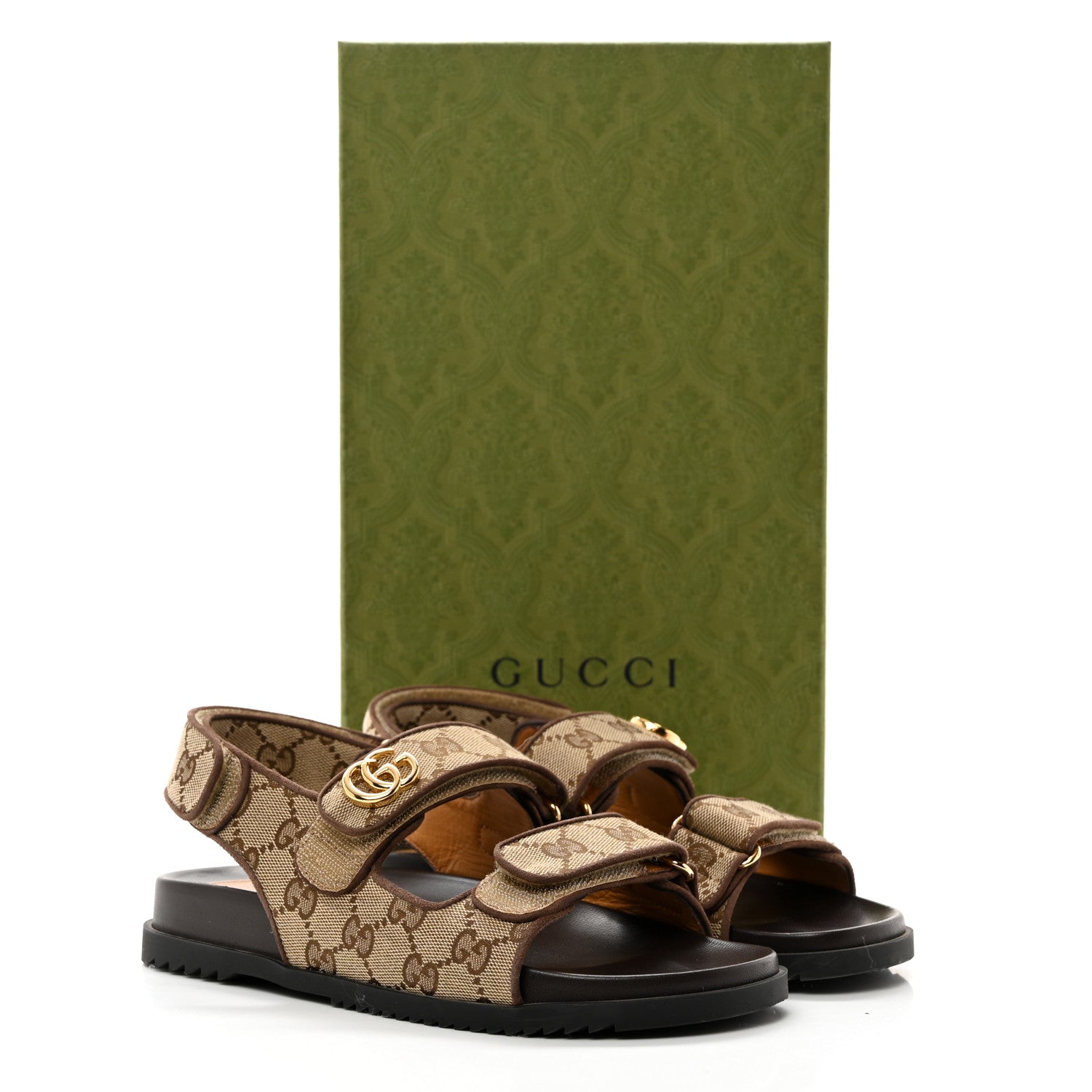 Gucci Monogram Kid Scamosciato Double G Womens Dad Sandals 37.5 Beige Ebony New Acero 9 of 9