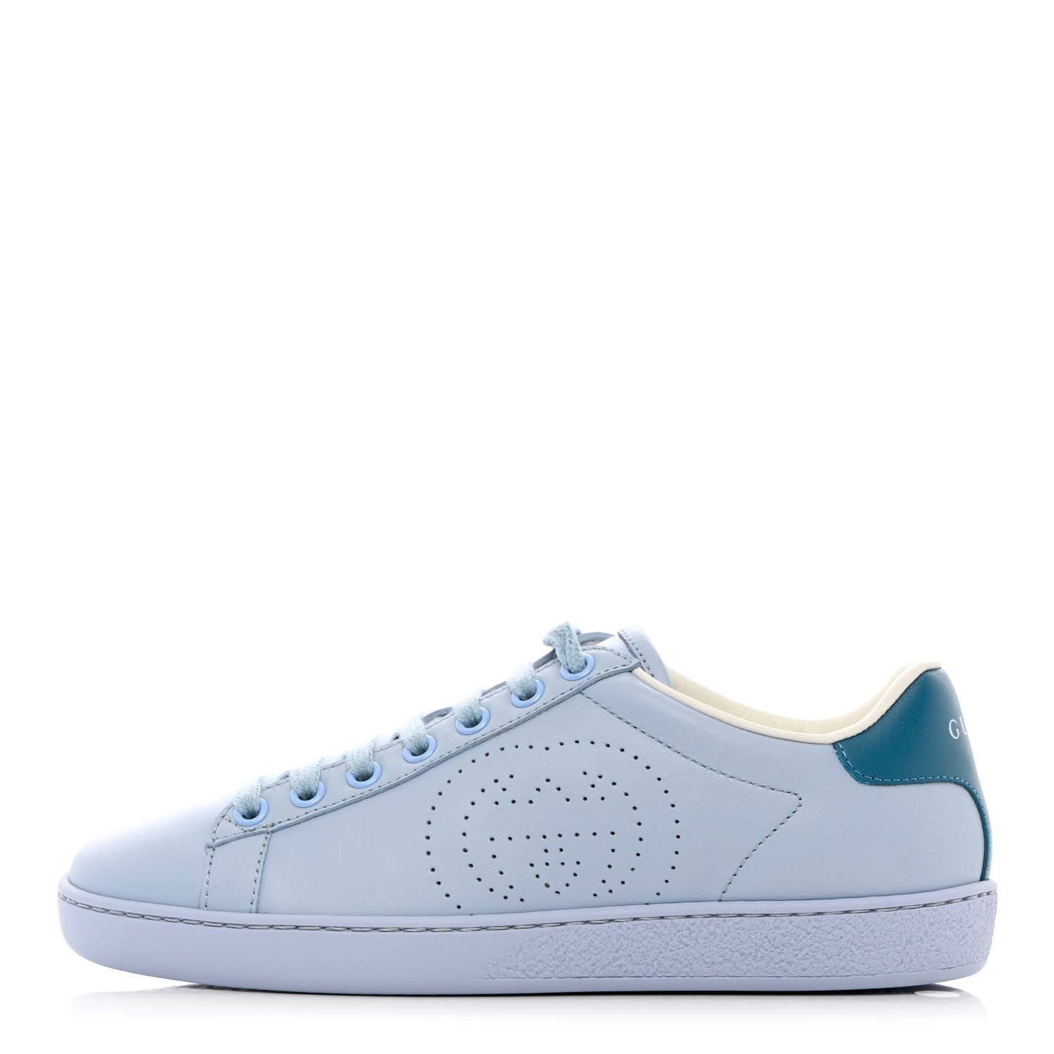 Gucci Calfskin Interlocking G Perforated Womens Ace Sneakers 35 Porcelain Light Blue Zaffiro 1 of 9
