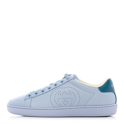 Gucci Calfskin Interlocking G Perforated Womens Ace Sneakers 35 Porcelain Light Blue Zaffiro 1 of 9