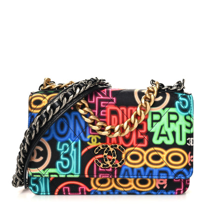 Chanel Fabric Printed Chanel 19 Wallet On Chain WOC Black Multicolor 1 of 14
