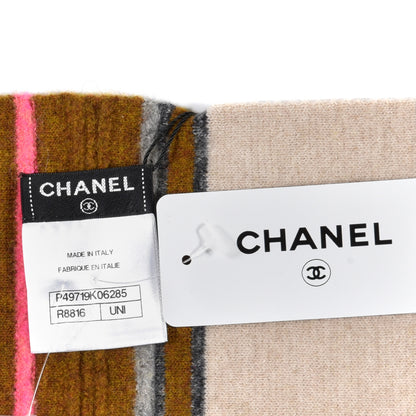 Chanel Cashmere Striped Scarf Beige 5 of 5