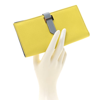 Hermes Epsom Bi-Color Bearn Gusset Wallet Lime Bleu Lin 3 of 14
