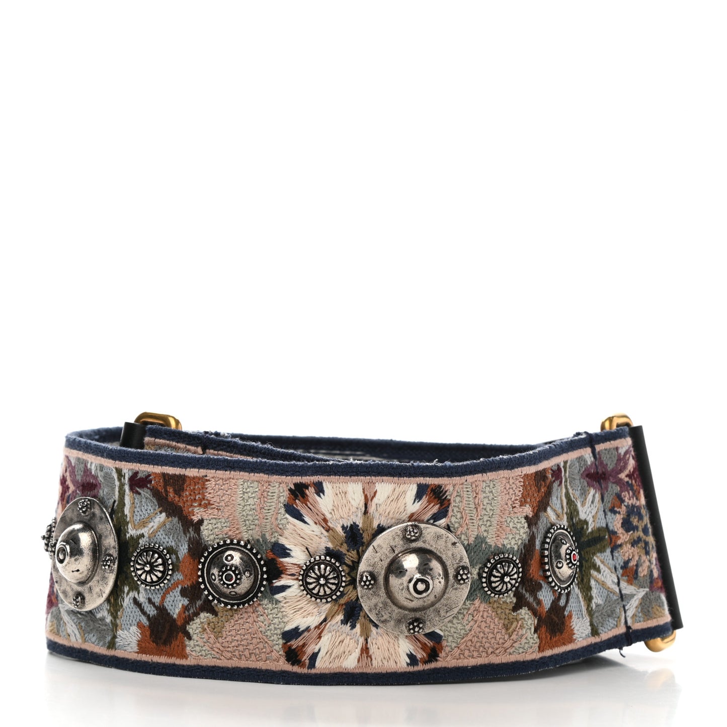 Canvas Embroidered Studded KaleiDiorscopic Shoulder Strap Multicolor