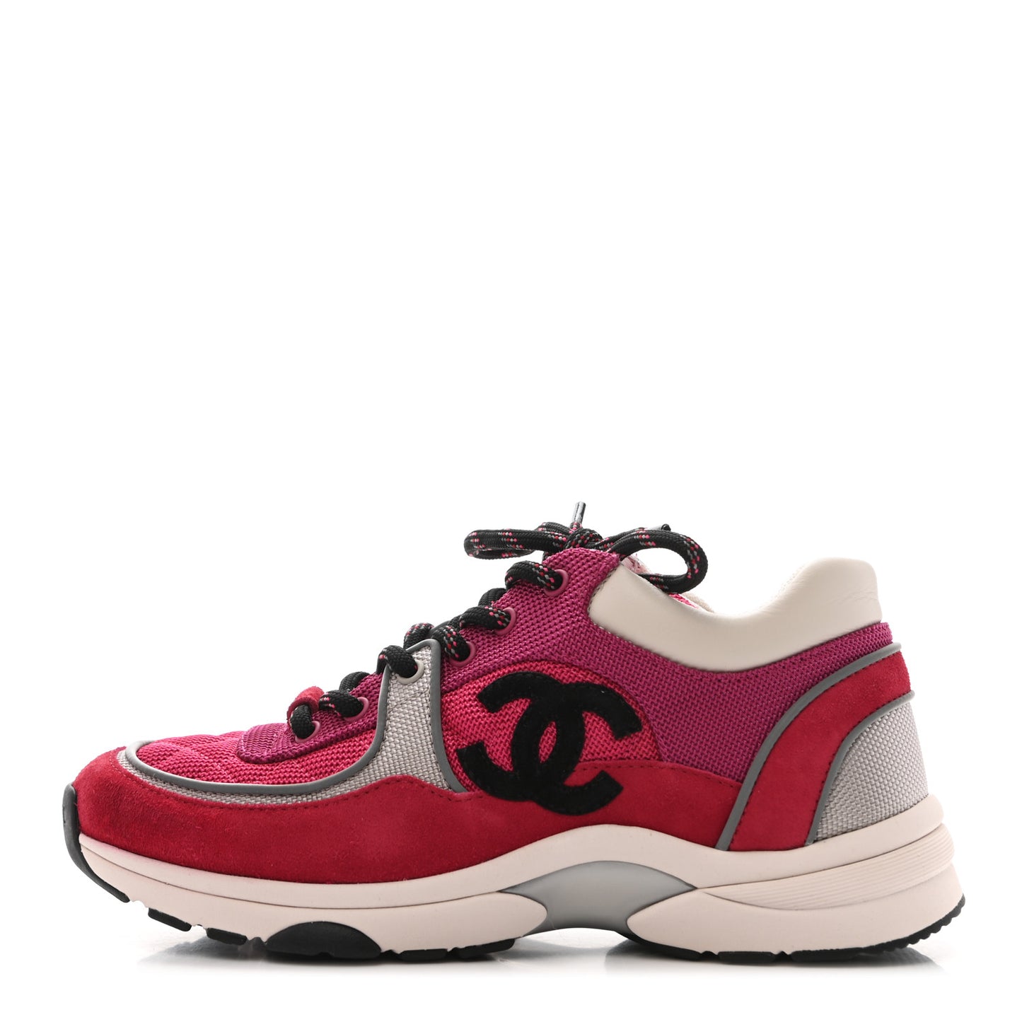 Mesh Suede Calfskin Grained Calfskin Womens CC Sneakers 38 Dark Pink Silver