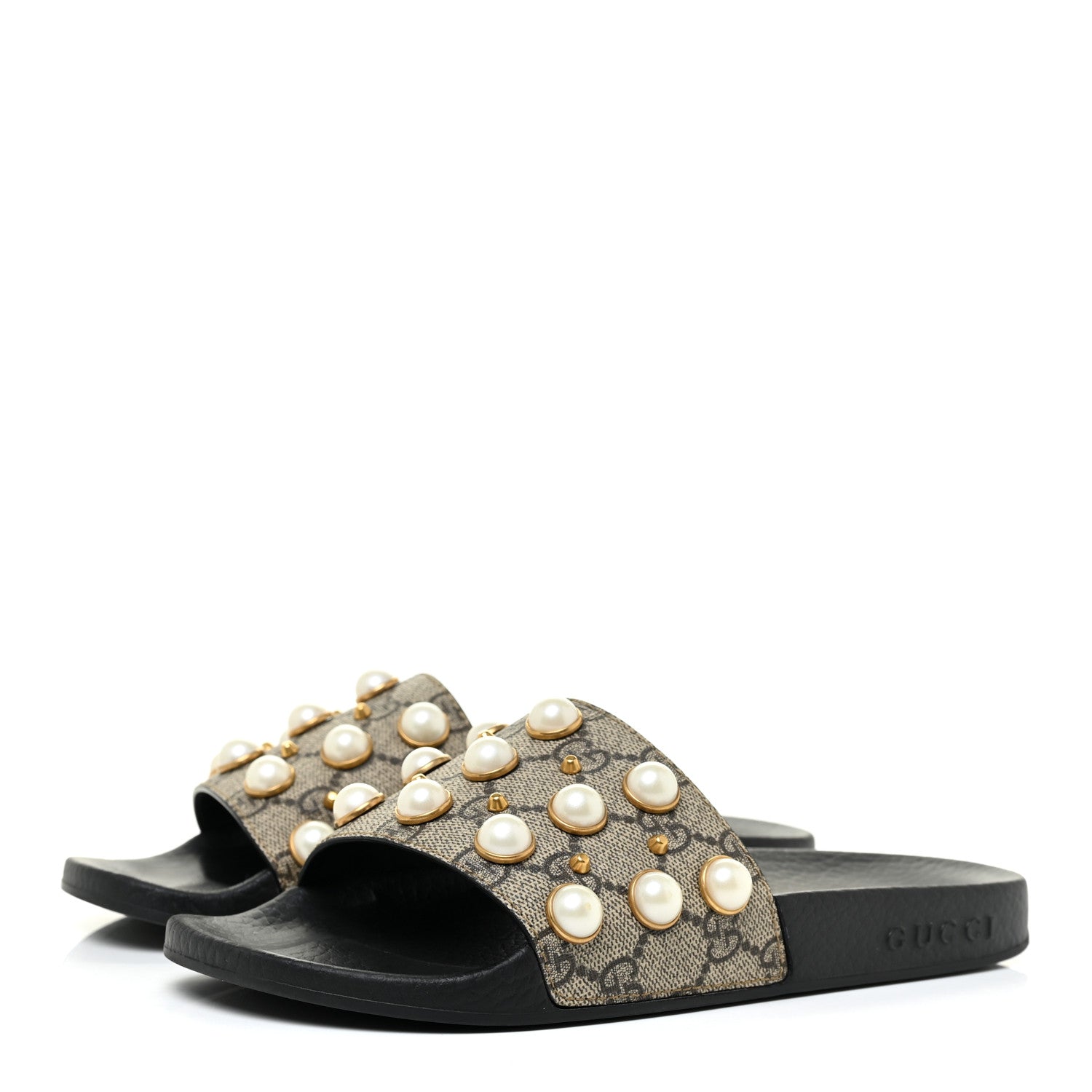 Gucci GG Supreme Monogram Slide Pearls Sandals 36 Beige 3 of 9
