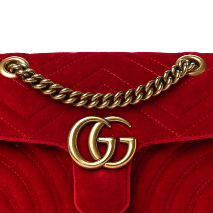 Gucci Velvet Matelasse Mini GG Marmont Shoulder Bag Hibiscus Red 9 of 17