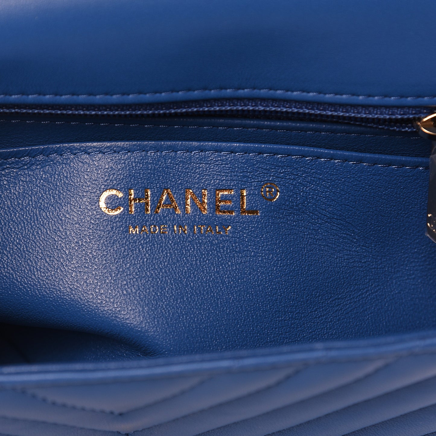 Lambskin Chevron Quilted Mini Square Flap Blue