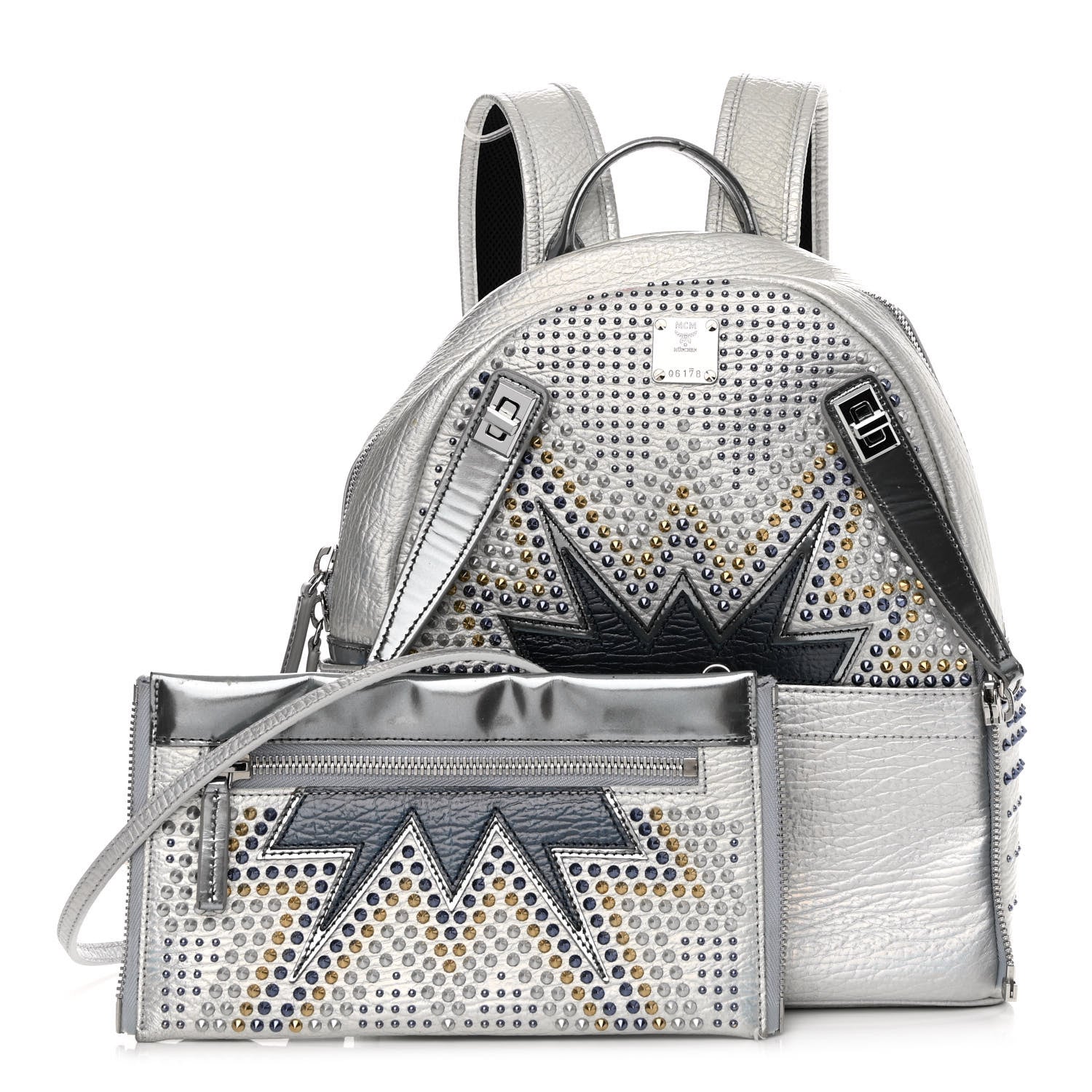 MCM Visetos Medium Studded Stark Cyber Flash Backpack Silver 1 of 16