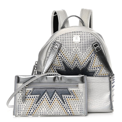 MCM Visetos Medium Studded Stark Cyber Flash Backpack Silver 1 of 16