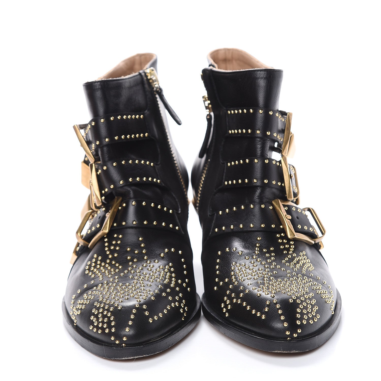 Chloe Nappa Sheepskin Studded Susanna Ankle Boots 35 Black Gold 2 of 15