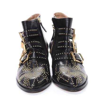 Chloe Nappa Sheepskin Studded Susanna Ankle Boots 35 Black Gold 2 of 15