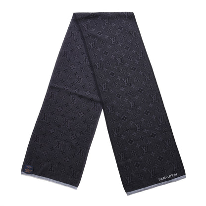 Louis Vuitton Wool Monogram Scarf Black Charcoal Grey 2 of 5