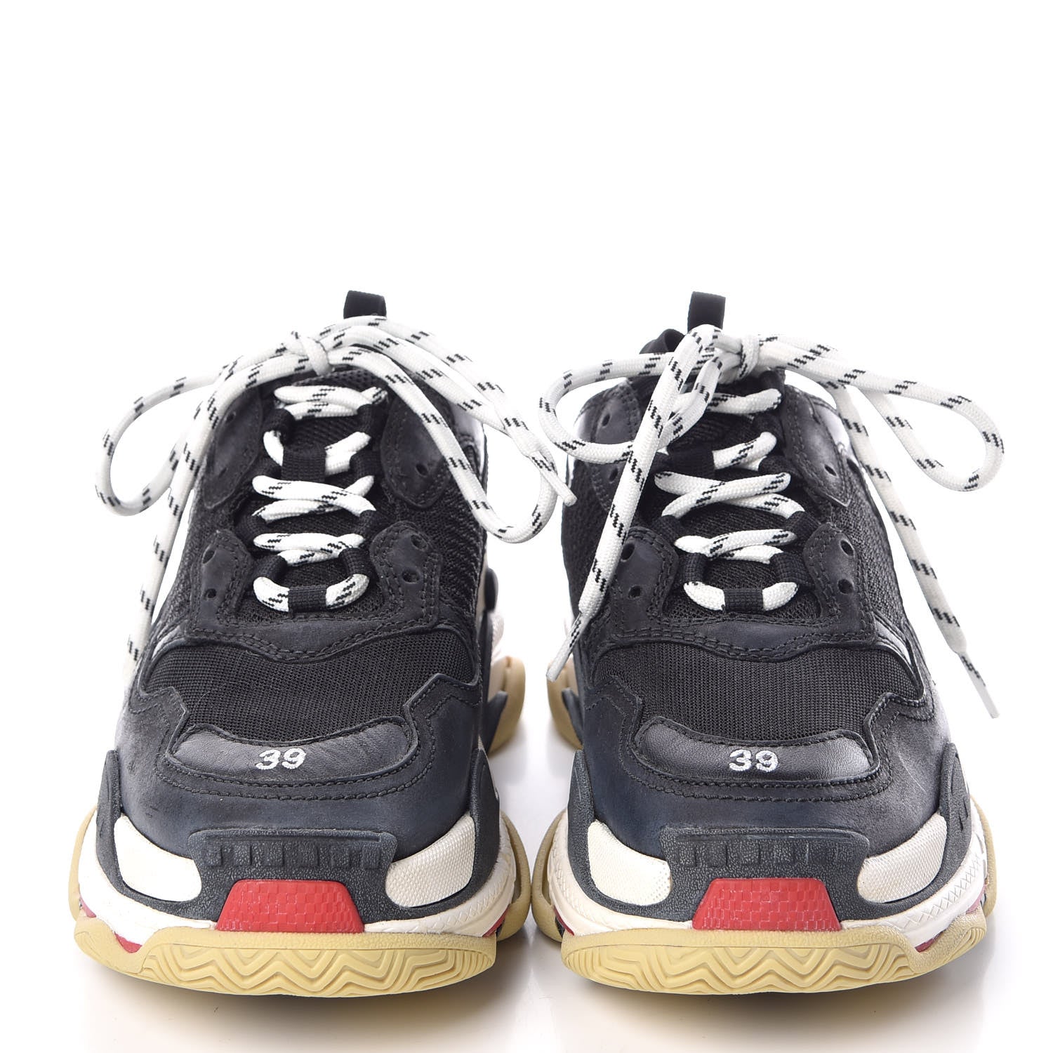 Balenciaga Fabric Mesh Washed Effect Womens Triple S Sneakers 39 Black Red 2 of 8